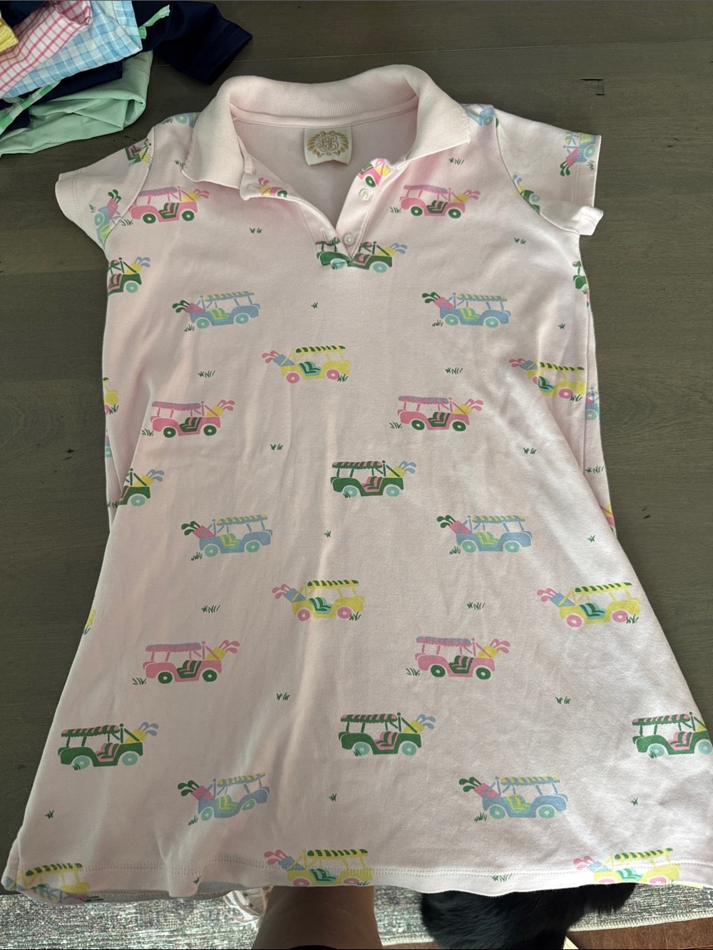 The Beaufort Bonnet Company Pink Polo Dress with Multicolor golf  cart Print